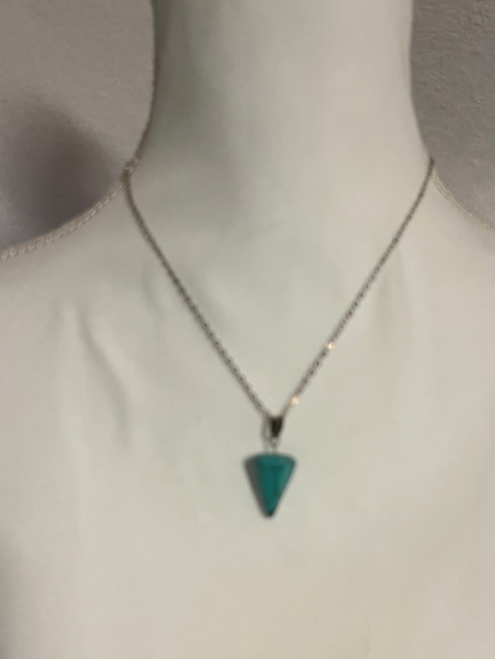 Sterling Silver Teal Triangle Stone Pendant Necklace - Women Jewelry - Picture 1 of 6